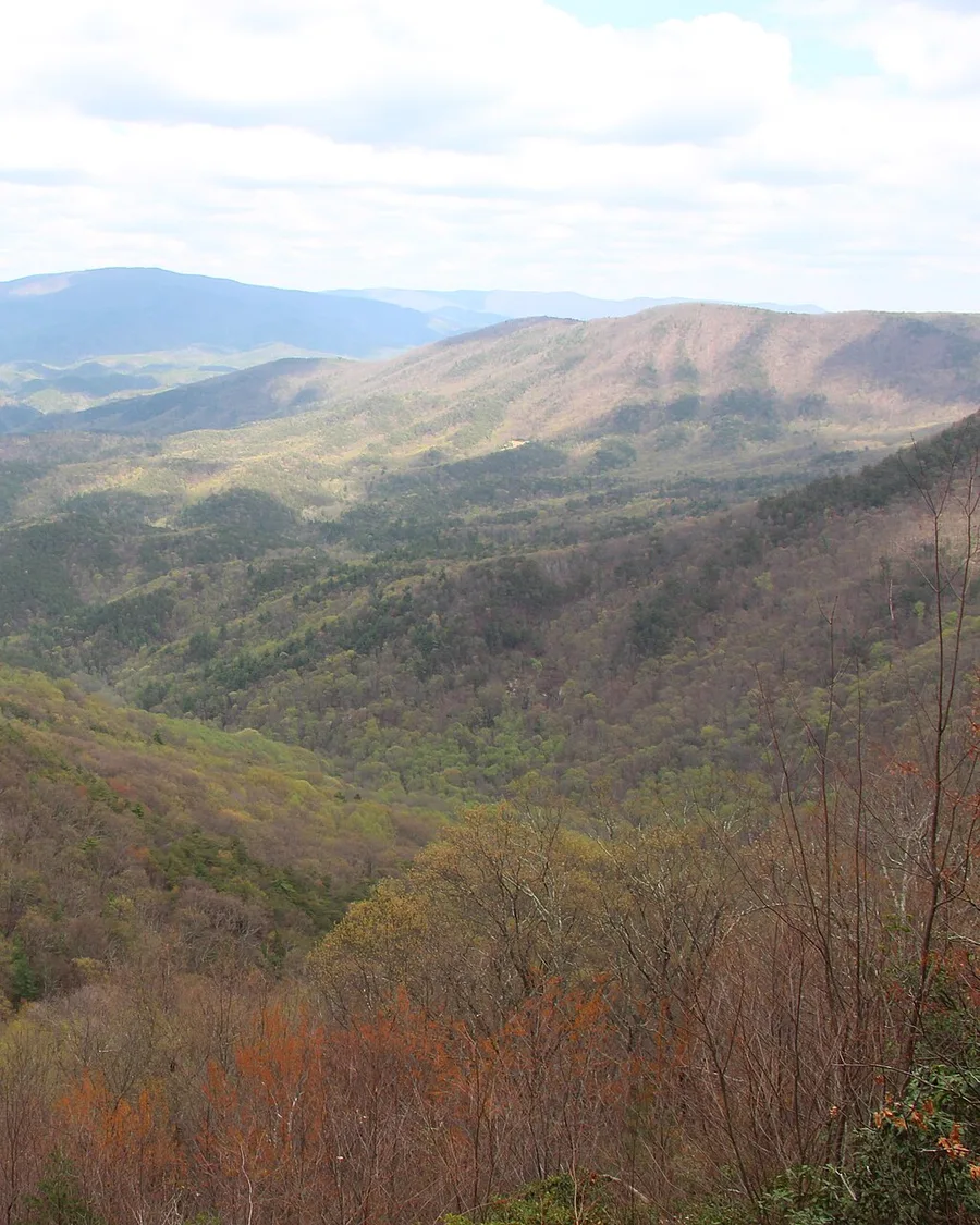 Ridges and a wooded valley seen from the Cool Springs overlook at Fort Mountain State Park